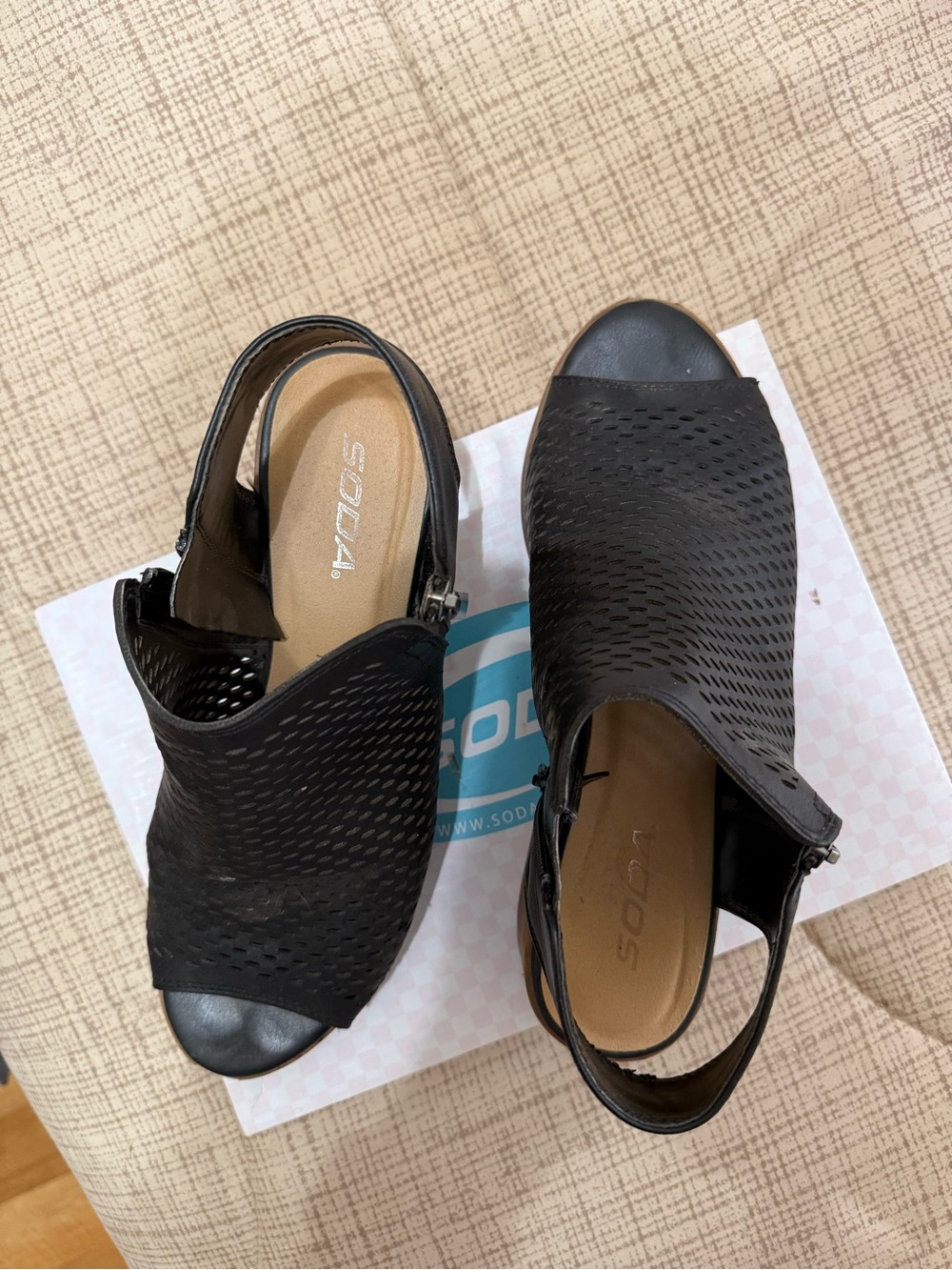 Soda Black Perforated Slingback Mules
